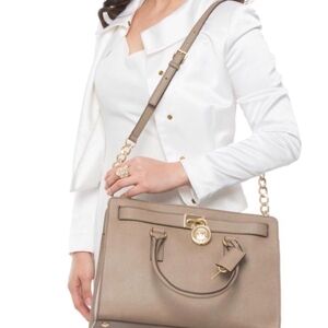 Michael Kors Taupe Leather Satchel with Gold Hardware
